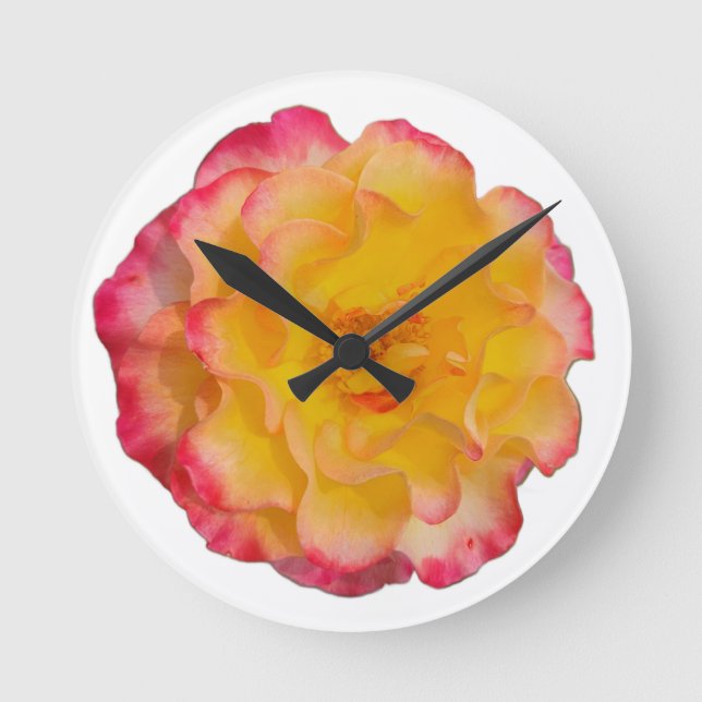 Vibrant Yellow and Pink Rose Wall Clock Rund Klocka (Framsida)