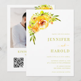 Vibrant Yellow & Green Floral Garden Photo Wedding Inbjudningar