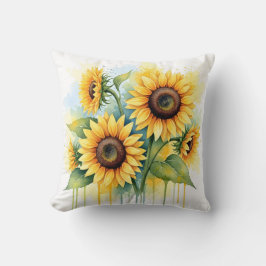 Vibrant Yellow Sunflower Watercolor Drip Kudde