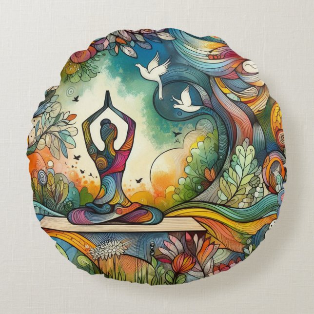 Vibrant Yoga Serenity Rund Kudde (Framsidan)