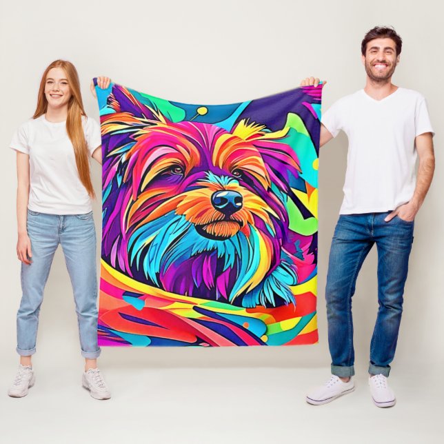 Vibrant Yorkie Pop Art Fleecefilt (På plats)