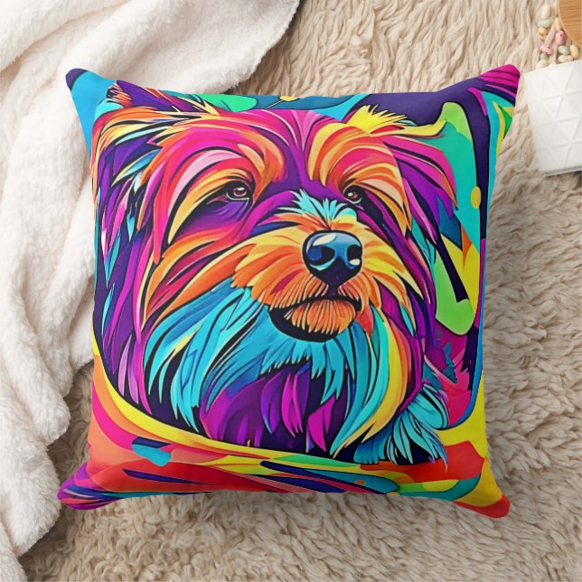 Vibrant Yorkie Pop Art Kudde (Filt)