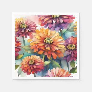 Vibrant Zinnia Blooms Abstrakt Vattenfärg Pappersservett