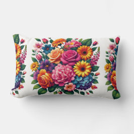 Vibrant Zinnias och Cosmos Blommigt Design Lumbarkudde