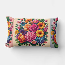 Vibrant Zinnias och Cosmos Blommigt Design Lumbarkudde