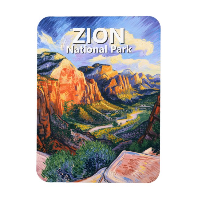 Vibrant Zion National Park Angels Landing Van Gogh Magnet (Vertikal)