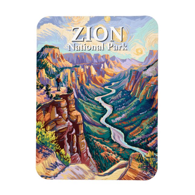 Vibrant Zion National Park Canyon River Hiking Art Magnet (Vertikal)