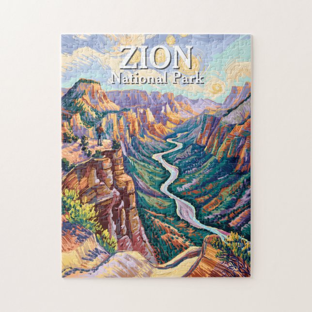 Vibrant Zion National Park Canyon River Hiking Art Pussel (Vertikal)