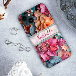 Vibranta 3D-blommor arrangemanga, diamant ram