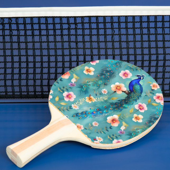 Vibranta djur med fjädrar och lush-Blommigtar Pingisracket (Insitu)