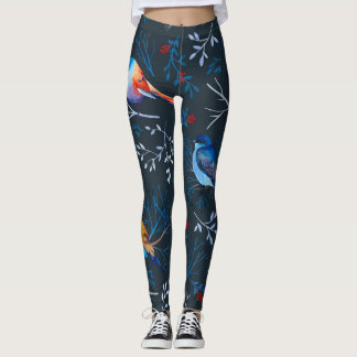 Vibranta fåglar: Gouache Mörk Elegance Leggings