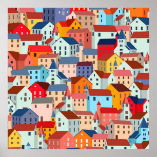 Vibranta färgade hus och byggnad poster