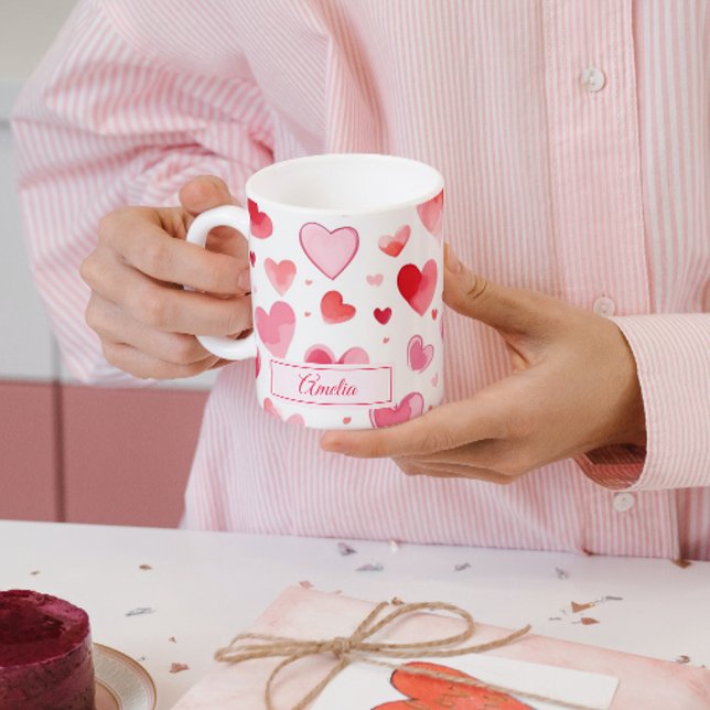 Vibranta hjärtan | Anpassat namn | Alla hjärtans d Kaffemugg (Skapare uppladdad)