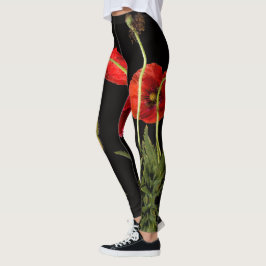 Vibranta röda vallmo på svarta baljväxter leggings