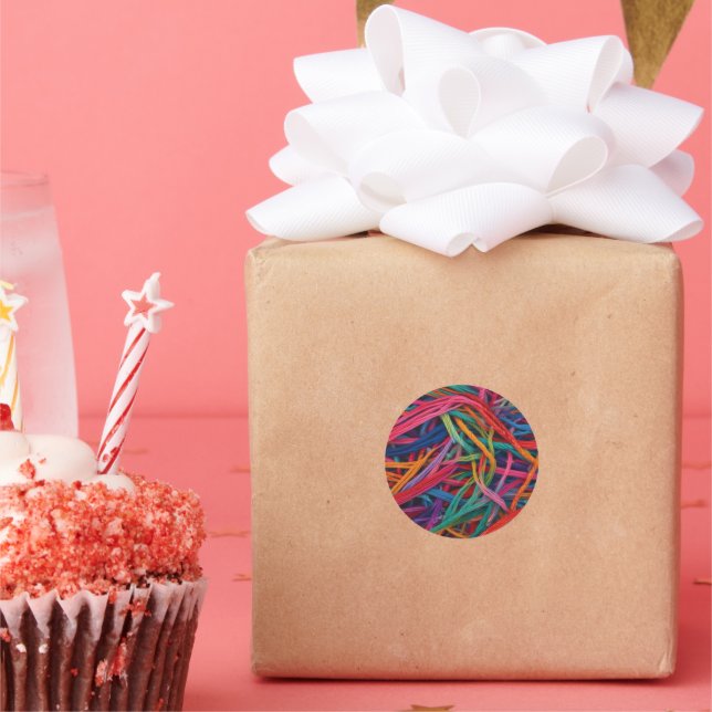 Vibranta trådchaos - Färggrafik för textil Runt Klistermärke (Fest)