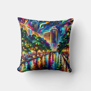 Vibranta visioner: Psychedelic San Antonio Riverpr Kudde