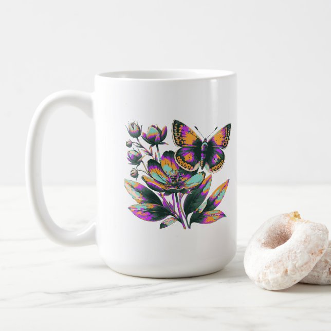 Vibrantes Schmetterlingsblumenmotiv Kaffemugg (Med munk)