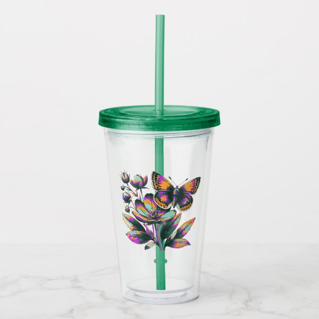 Vibrantes Schmetterlingsblumenmotiv Take Away Mugg (Framsida)