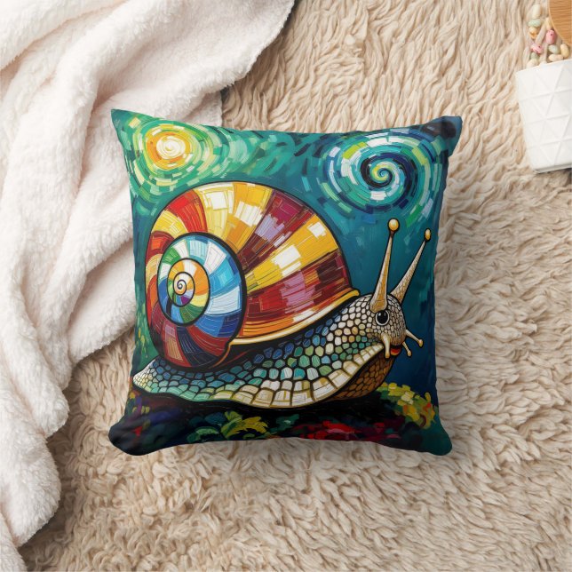 Vibrantly Colorful Impasto Whimsical Snail Kudde (Filt)