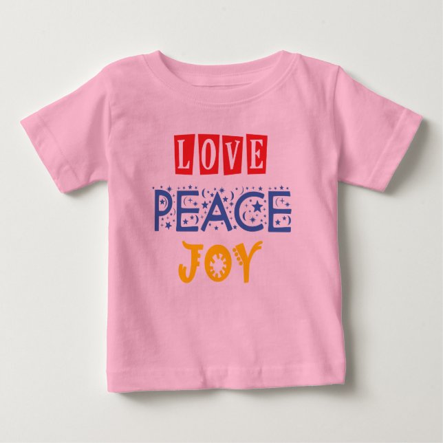 Vibrants Färg och Ord: Kärlek Peace Joy T Shirt (Framsida)