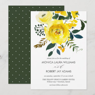 Vibrantt gult Blommigt Bröllop typografi Inbjudningar