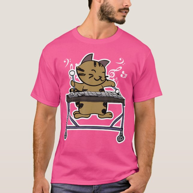 Vibraphone Spela Kattunge Jazz Cat Marimba T Shirt (Framsida)