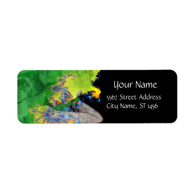 VIBRATIONER AV MATTER Grönt Gult Black Fractal Returadress Etikett (Framsidan)