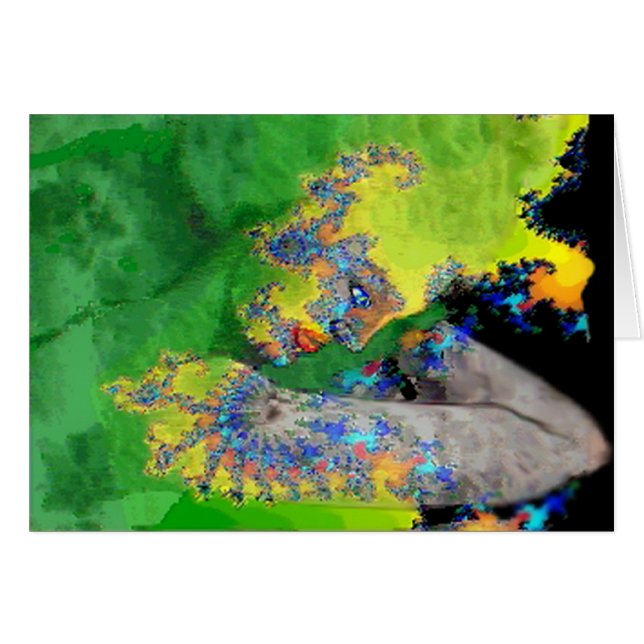 VIBRATIONER,DAM I GRÖNT GULT FRAKTALS HÄLSNINGSKORT (Framsidan Horizontal)