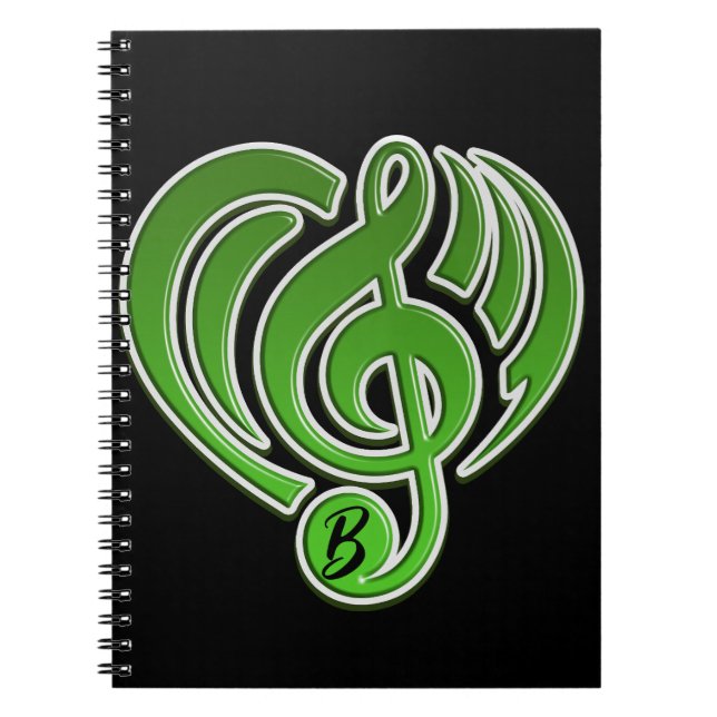 Vibrations Musical Kärlek Grönt Heart Music Note D Anteckningsbok (Framsidan)