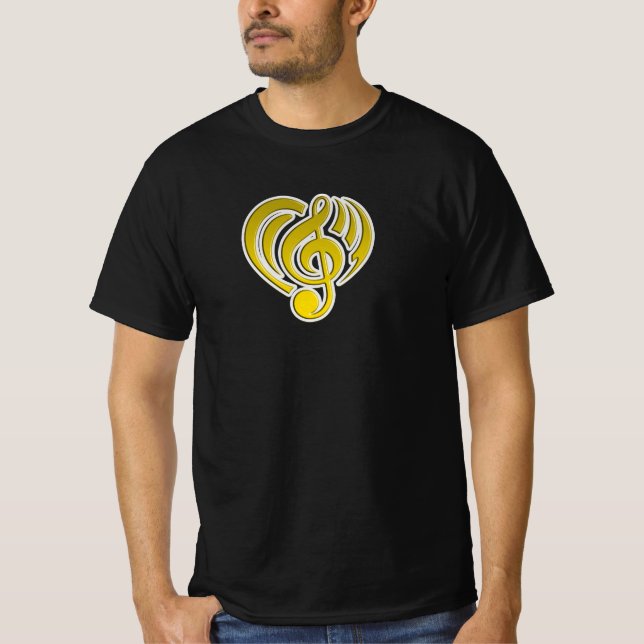 Vibrations Musical Kärlek Gult Heart Music Note DJ T Shirt (Framsida)