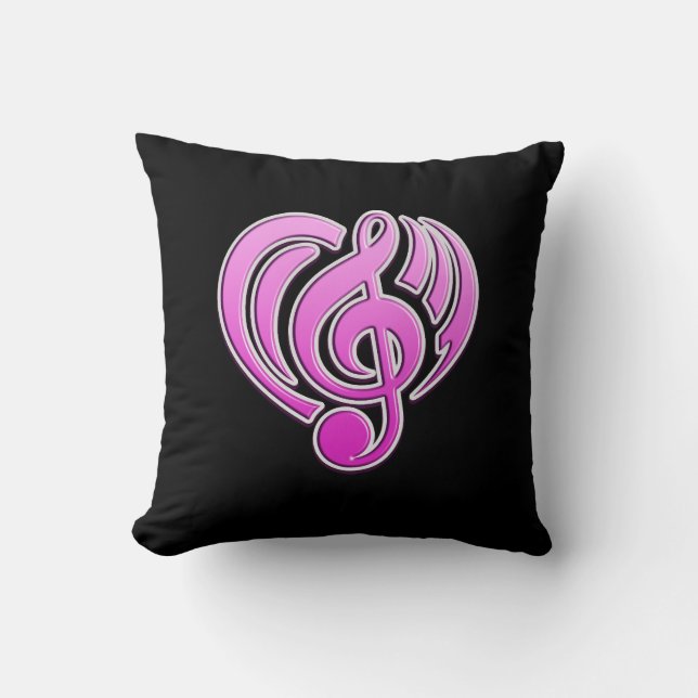 Vibrations Musical Kärlek Rosa Heart Music Note DJ Kudde (Framsida)