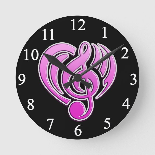 Vibrations Musical Kärlek Rosa Heart Music Note DJ Rund Klocka (Framsida)