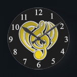 Vibrations Musikalisk Kärlek Gul Hjärtmusik Not DJ Rund Klocka<br><div class="desc">Anpassa med valfri text.</div>