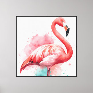 Vibrerande akvarellflamingo rosa och turkos stänk canvastryck