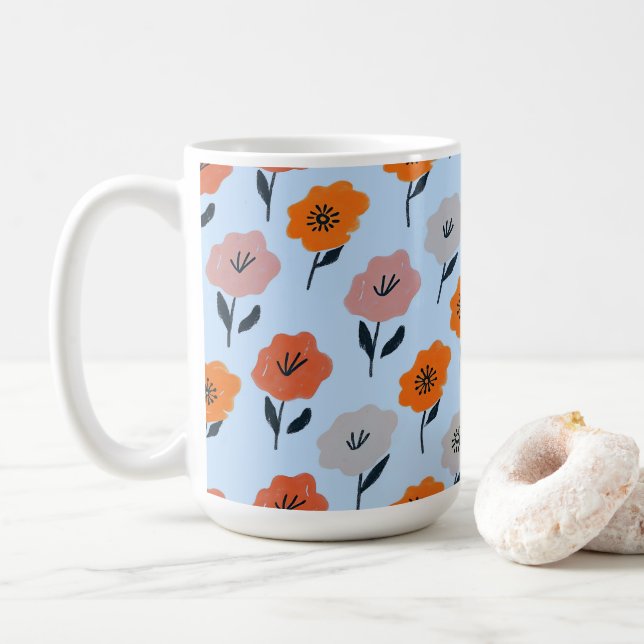 Vibrerande blommönster kaffemugg (Med munk)