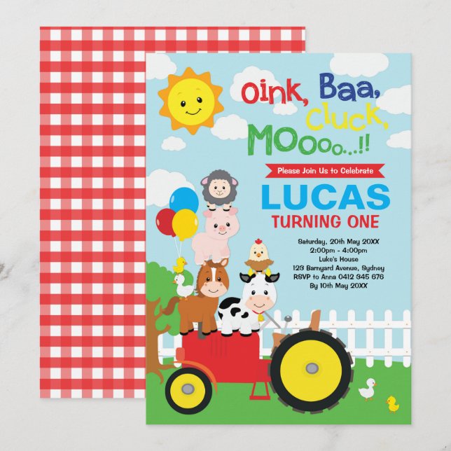 Vibrerande boskapBarnyard som daltar Zoofödelsedag Inbjudningar (Fram/baksida)