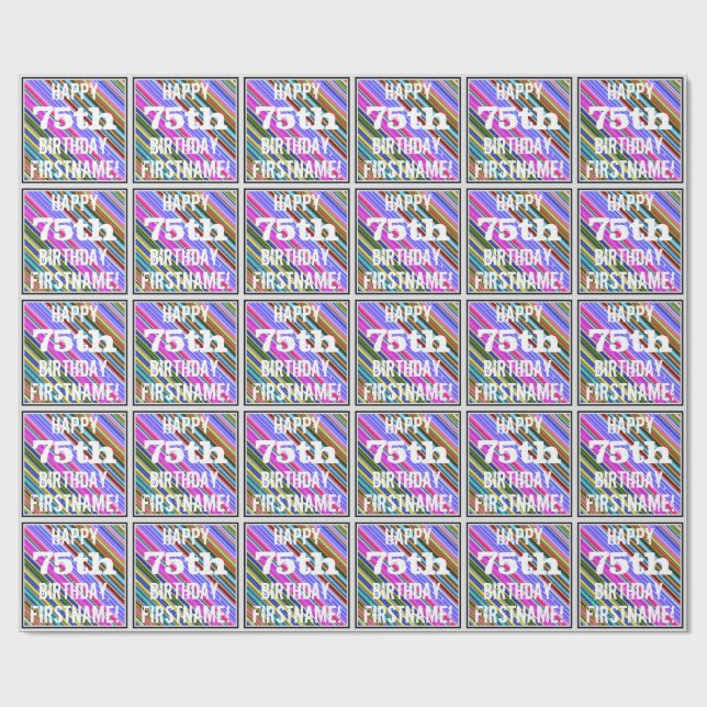 Vibrerande färgrik 75:efödelsedag + presentpapper (Platt)