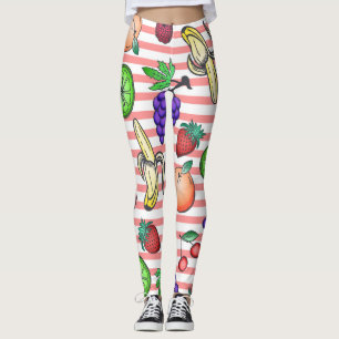 Vibrerande fruktcoctailillustrationer på randar leggings