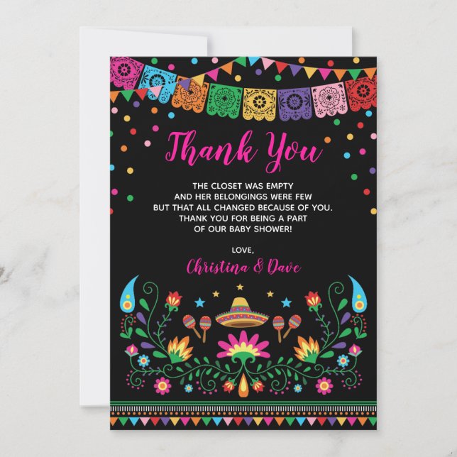 Vibrerande mexicansk baby shower för tack kort (Framsida)