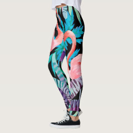 Vibrerande rosa Flamingotryckdamasker Leggings