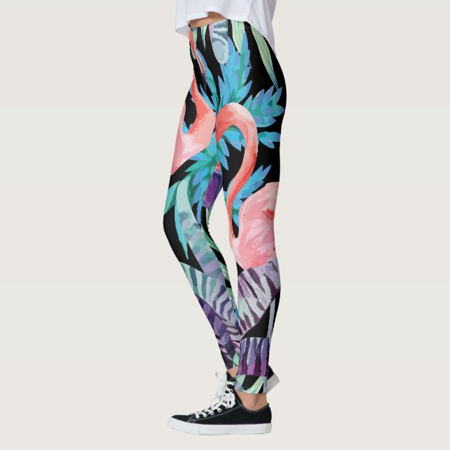 Vibrerande rosa Flamingotryckdamasker Leggings (Vänster)