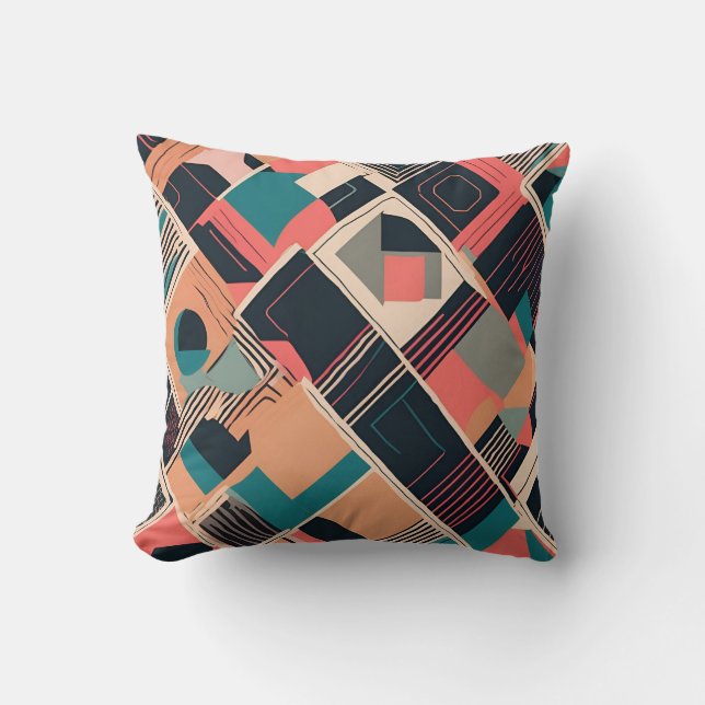 vibrerande teal och senapsgeometrisk mönster kudde (Framsida)