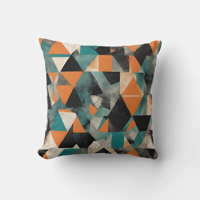 vibrerande teal och senapsgeometrisk mönster kudde (Framsida)