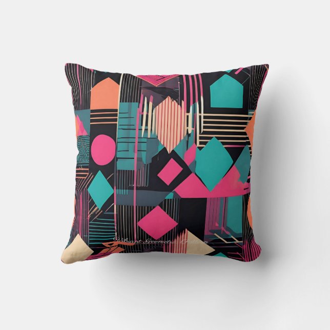 vibrerande teal och senapsgeometrisk mönster kudde (Baksida)