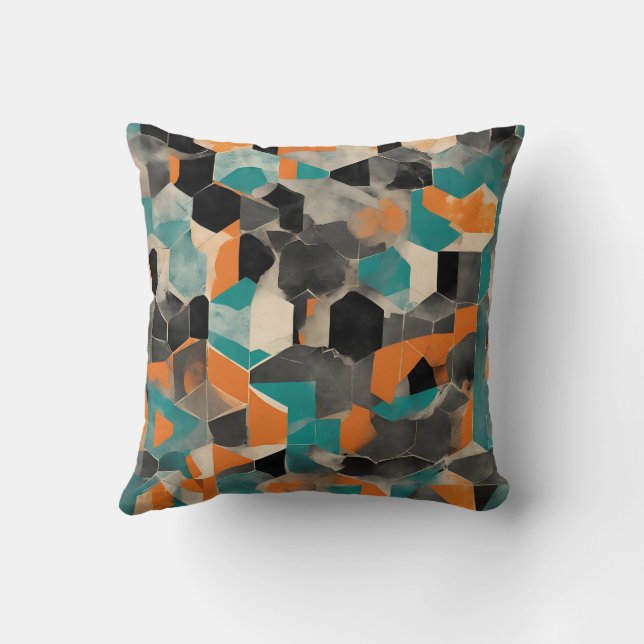 vibrerande teal och senapsgeometrisk mönster kudde (Baksida)