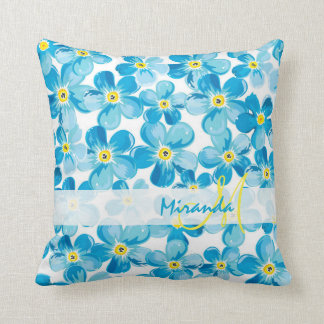 Vibrerande vattenfärgblått glömmer mig inte kudde