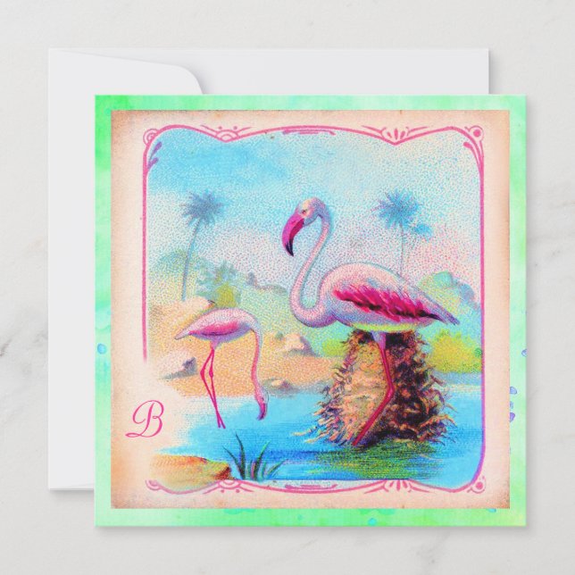 Vibrerande vintageFlamingos för GC | Inbjudningar (Framsida)
