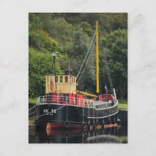 Vic32 Puffer Boat in Crinan Canal Basin, Skottland Helg Vykort