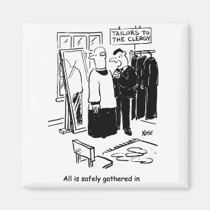 Vicar har en Cassock Passing Church-Tecknad Magnet