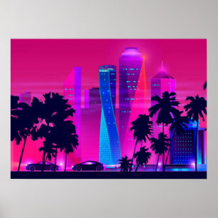 Vicen Synthwave Neon City Miami Poster